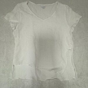 J.Jill Blouse Women's Large Tunic Top Crinkle Fabric Tiered Pure Jill Cotton